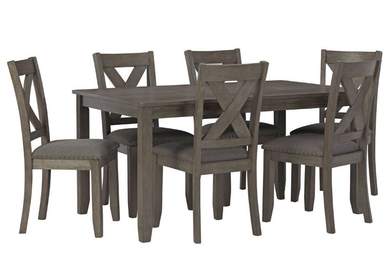 Gray Caitbrook 7 Piece Dining Set by Ashley Furniture Showing the Angle View | Home Furniture Plus Bedding