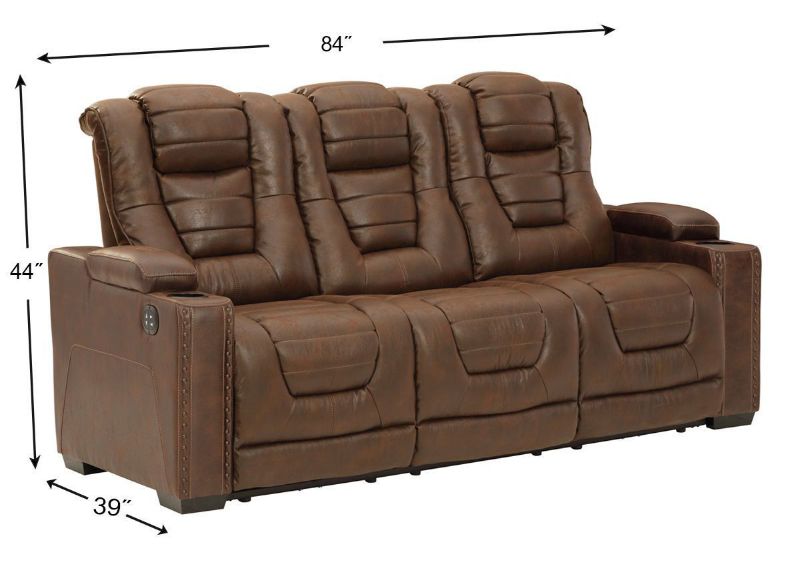 Brown Owners Box POWER Reclining Sofa by Ashley Showing the Dimensions | Home Furniture Plus Bedding