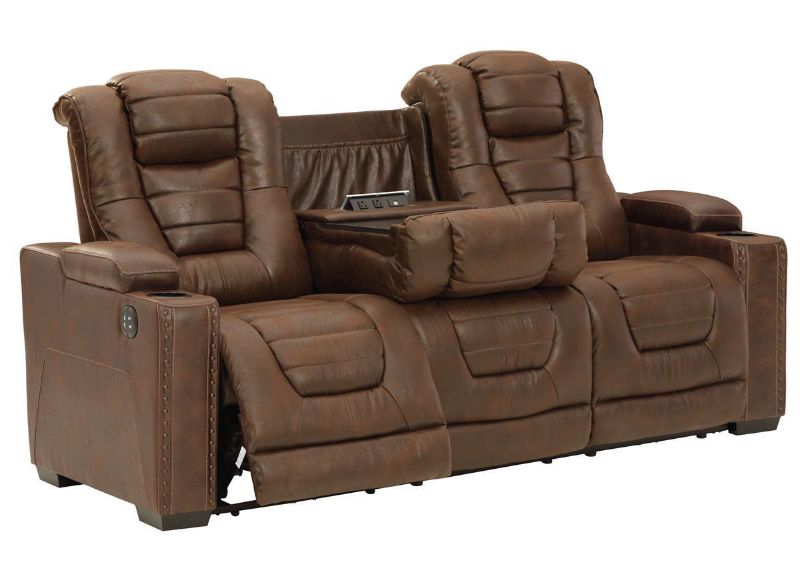 Brown Owners Box POWER Reclining Sofa by Ashley Showing the Angle View | Home Furniture Plus Bedding