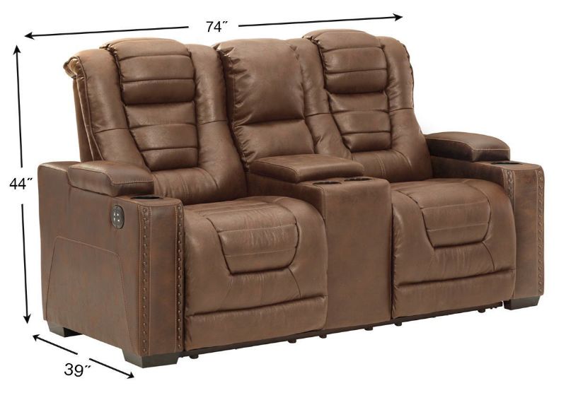 Brown Owners Box POWER Reclining Loveseat by Ashley Showing the Dimensions | Home Furniture Plus Bedding