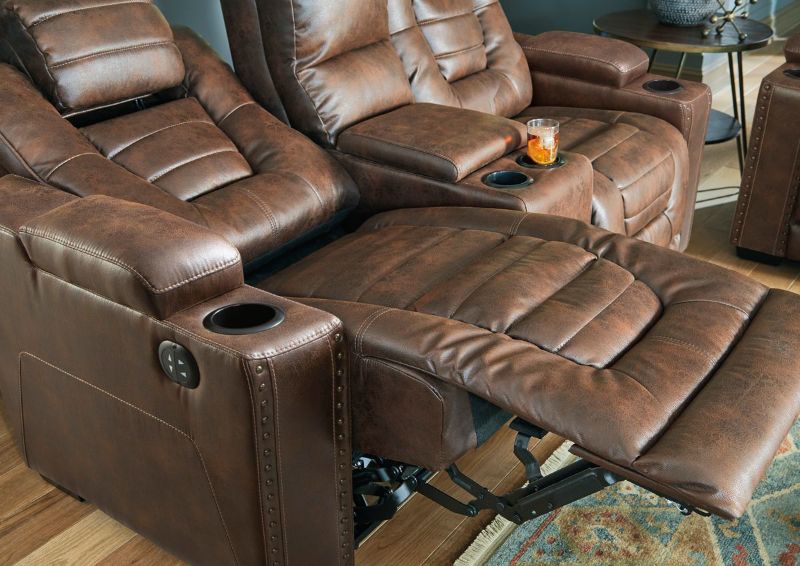 Brown Owners Box POWER Reclining Loveseat by Ashley Showing a Recliner Fully Reclined | Home Furniture Plus Bedding