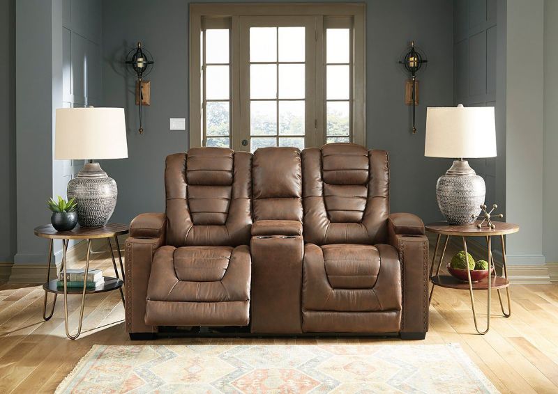 Brown Owners Box POWER Reclining Loveseat by Ashley Showing the Room View | Home Furniture Plus Bedding