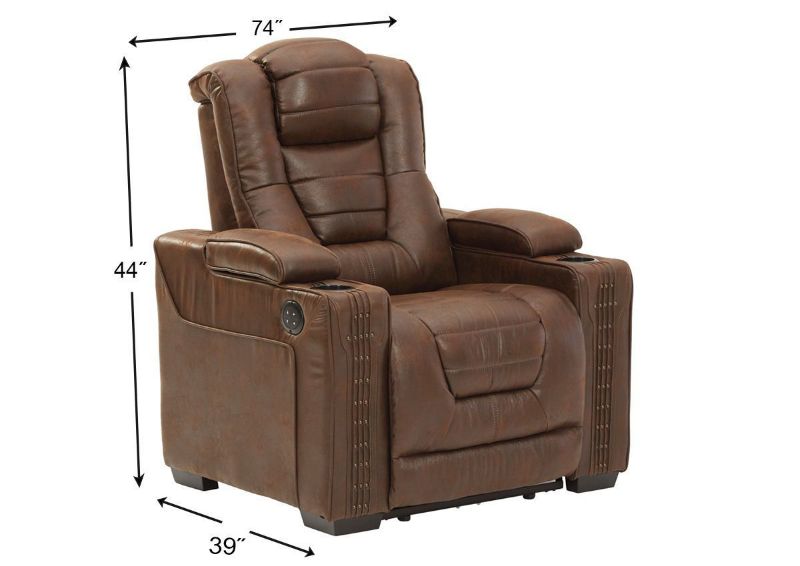 Brown Owners Box POWER Recliner by Ashley Showing the Dimensions | Home Furniture Plus Bedding