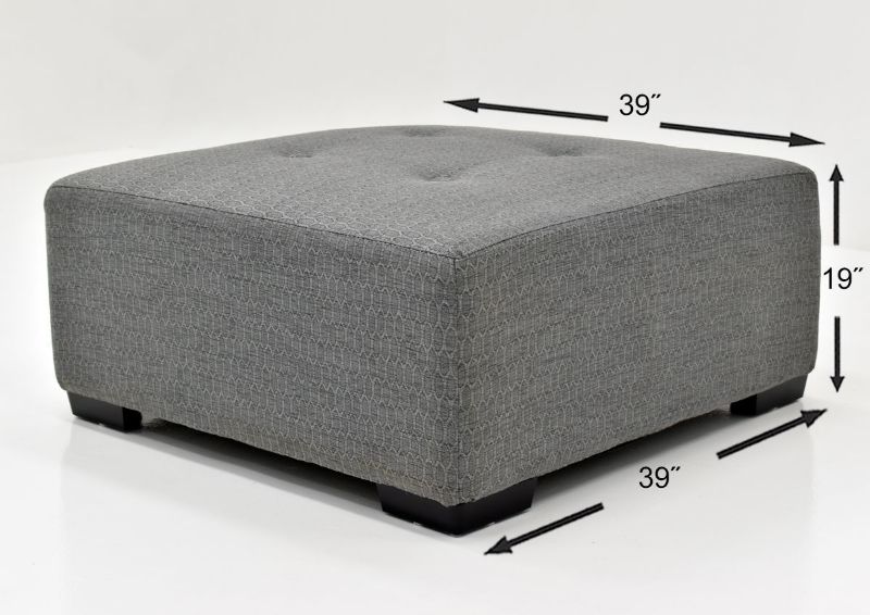 Dove Gray Crosby Cocktail Ottoman by Franklin Showing the Dimensions, Made in the USA | Home Furniture Plus Bedding