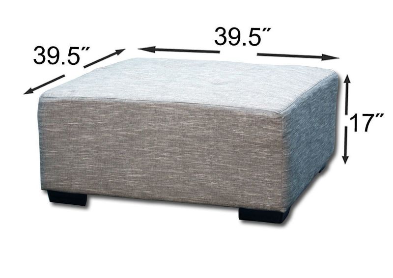 Dimension Details on Slightly Angled View of the Barton Large Ottoman - Gray | Home Furniture Plus Bedding