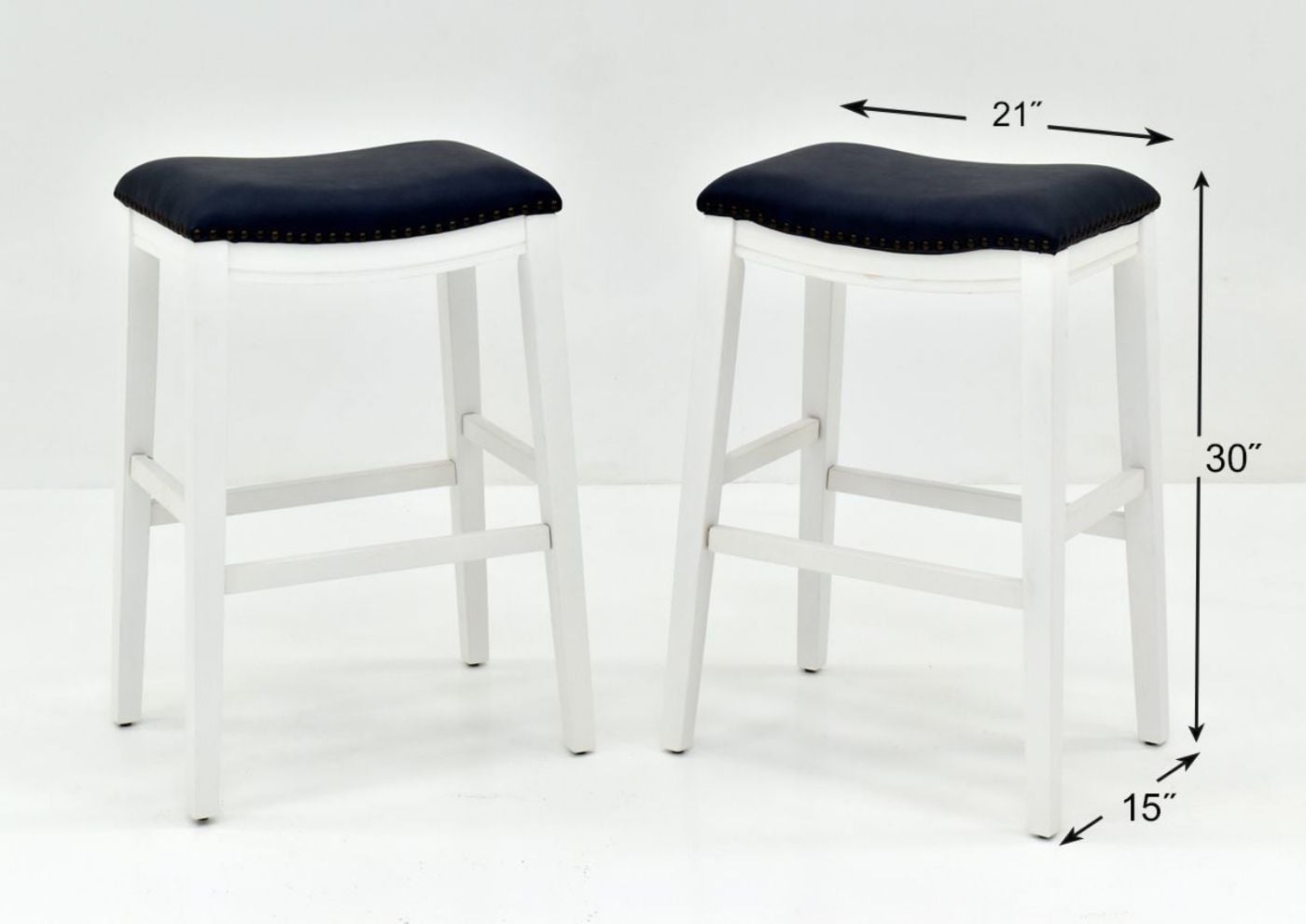 White and Blue Dexter 30 Inch Bar Height Barstool by Kith Furniture Showing the Dimensions, Made in the USA | Home Furniture Plus Bedding