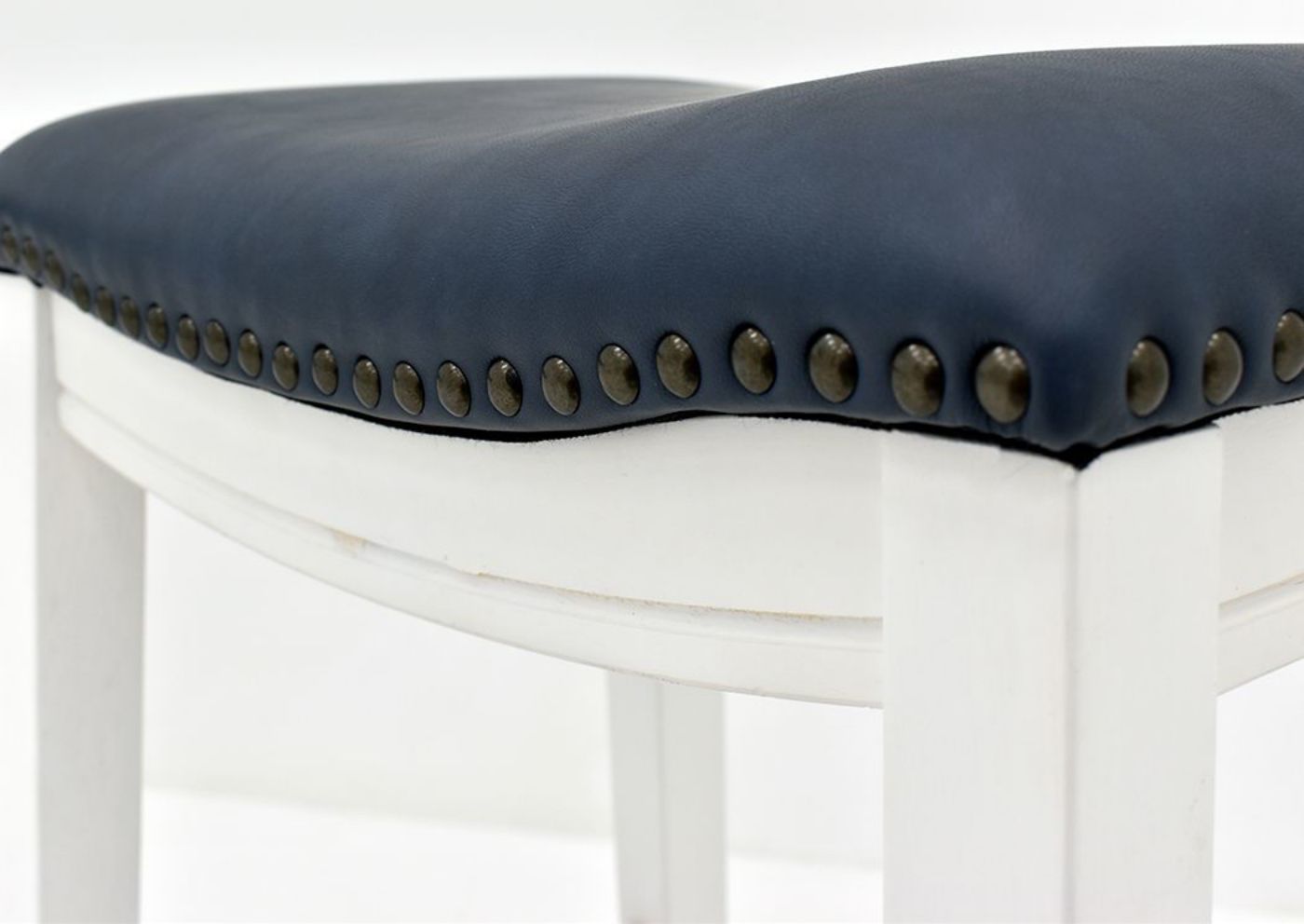 White and Blue Dexter 30 Inch Bar Height Barstool by Kith Furniture Showing the Nail Head Trim Detail, Made in the USA | Home Furniture Plus Bedding