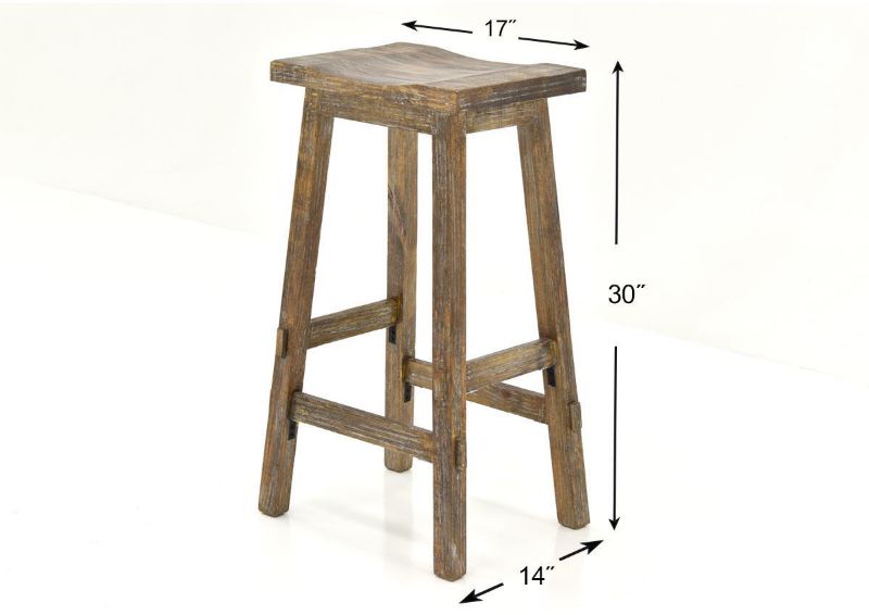 Barnwood Brown Trent 30 Inch Barstool by Vintage Showing the Dimensions | Home Furniture Plus Bedding