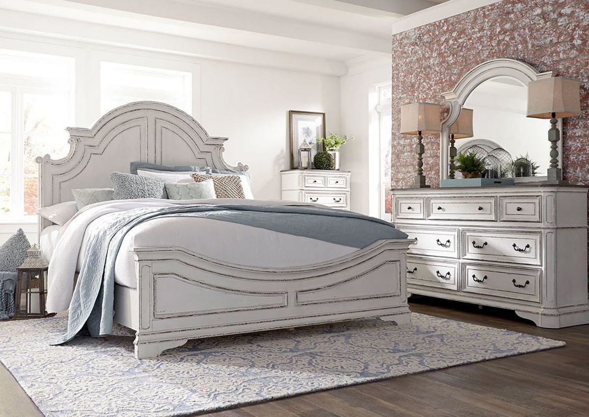 magnolia manor king size panel bedroom set - white | home furniture