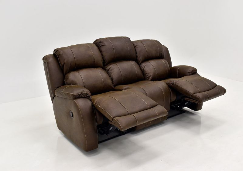 Partially Reclined Dual Recliners on the Brown Denali Reclining Sofa by HomeStretch | Home Furniture Plus Bedding