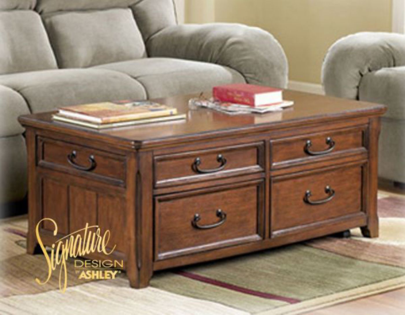 4 Drawer Brown Woodboro Lift-Top Coffee Table by Ashley Furniture | Home Furniture Plus Bedding