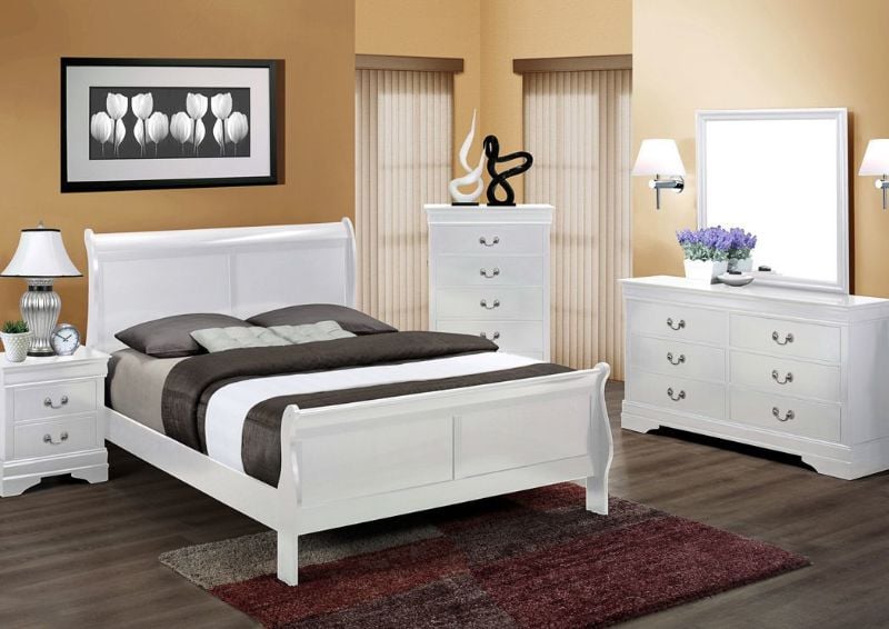 White Louis Philippe Full Size Bedroom Set by Crown Mark Showing the Room View | Home Furniture Plus Bedding