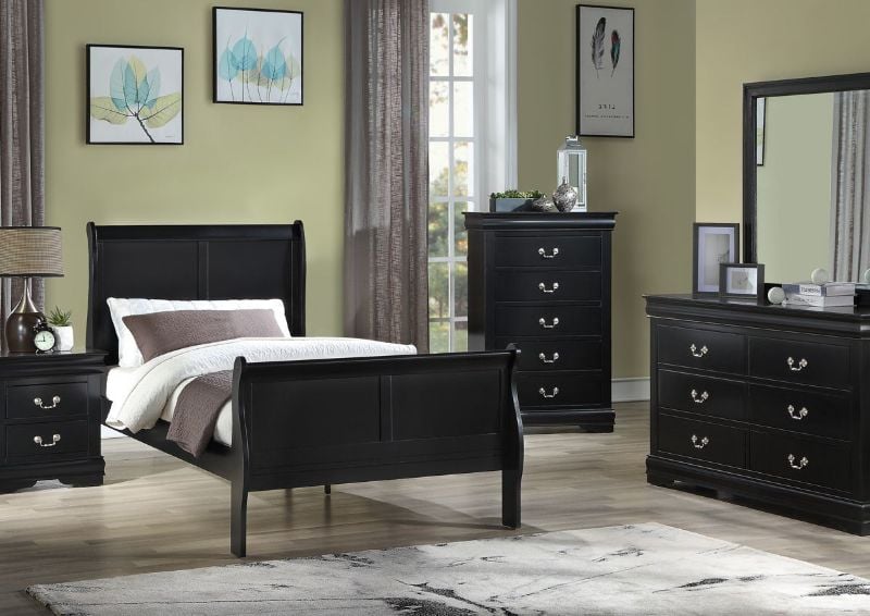Picture of Louis Philippe Twin Size Bedroom Set - Black