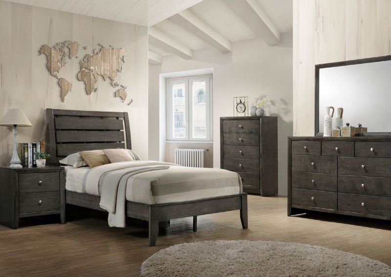 Gray Marshall Twin Size Bedroom Set Showing the Room View | Home Furniture Plus Bedding
