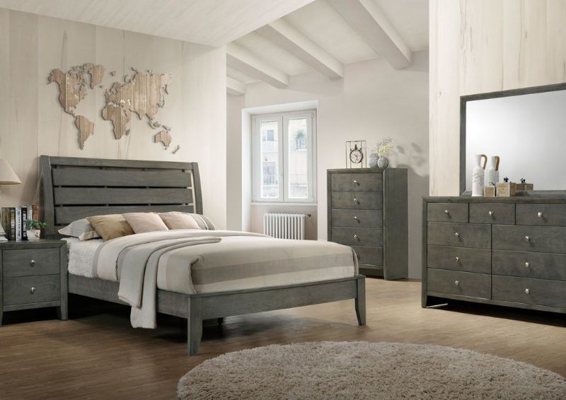 Gray Marshall Full Size Bedroom Set Showing the Room View | Home Furniture Plus Bedding