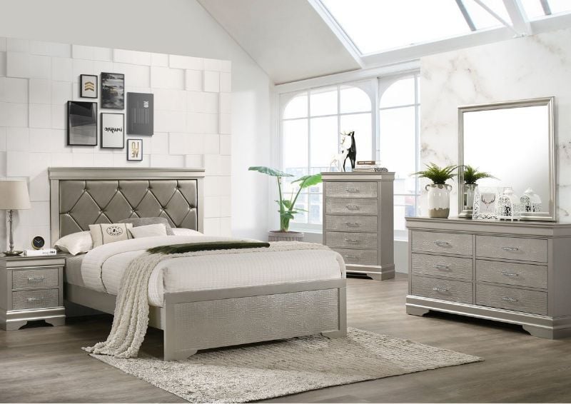 Silver Amalia Full Size Bedroom Set by Crown Mark Showing the Room Setting | Home Furniture Plus Bedding