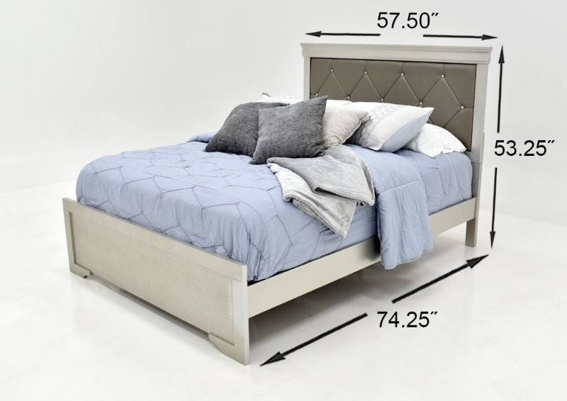 Silver Amalia Full Size Bedroom Set by Crown Mark Showing the Bed Dimensions | Home Furniture Plus Bedding