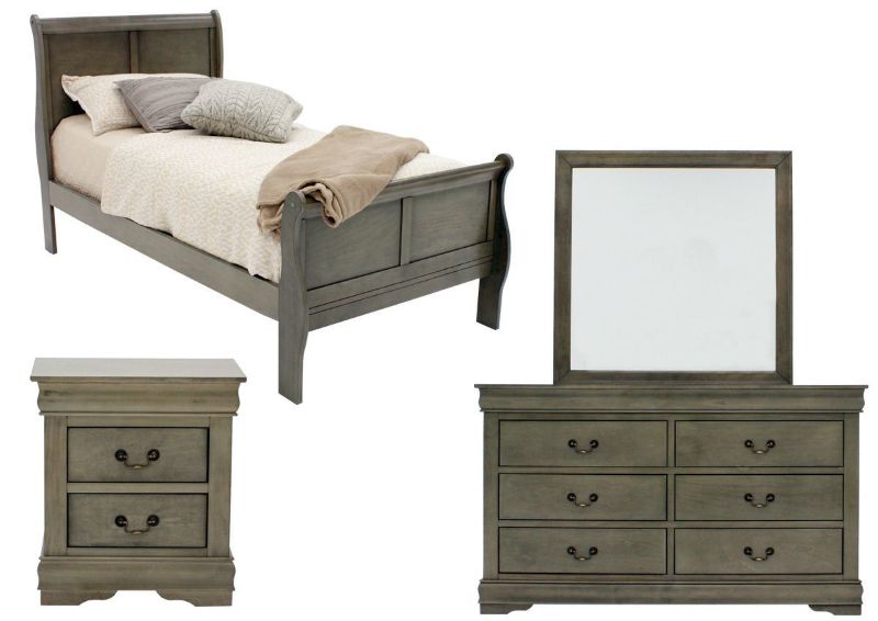 Picture of Louis Philippe Twin Size Bedroom Set - Gray