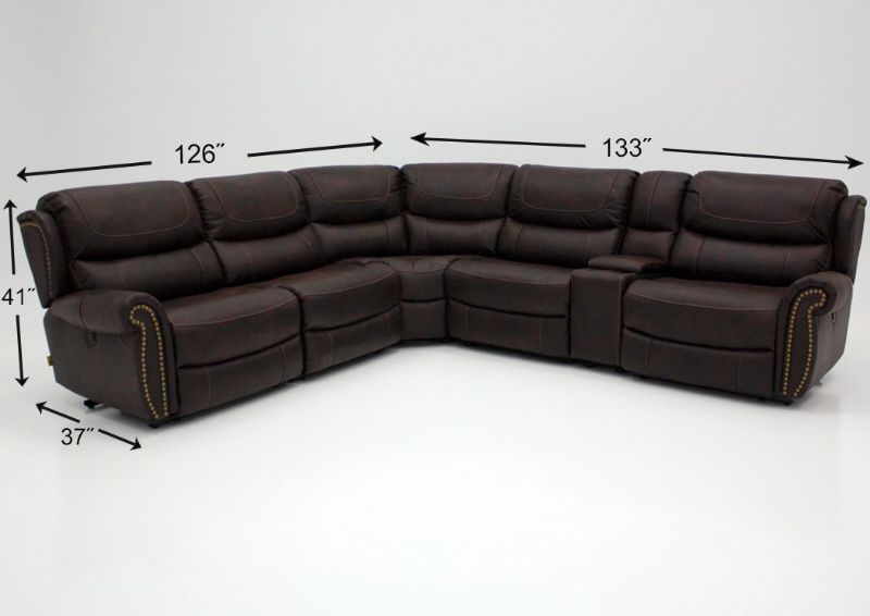 Brown Austin POWER ACTIVATED Sectional Sofa by Manwah Showing the Dimension Details | Home Furniture Plus Bedding