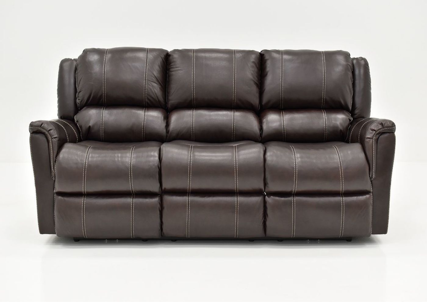 Front Facing View of the Chocolate Brown Mercury POWER Leather Reclining Sofa by Homestretch | Home Furniture Plus Bedding