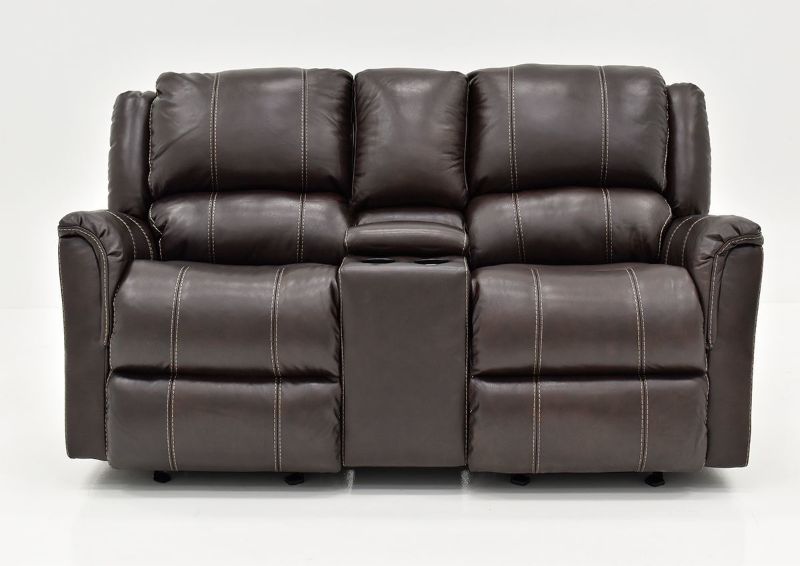 Front Facing View of the Chocolate Brown Mercury Leather Glider Reclining Loveseat by Homestretch | Home Furniture Plus Bedding