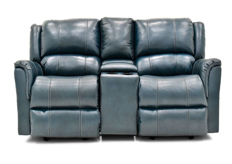Front Facing View of the Navy Blue Mercury Leather Glider Reclining Loveseat by Homestretch | Home Furniture Plus Bedding