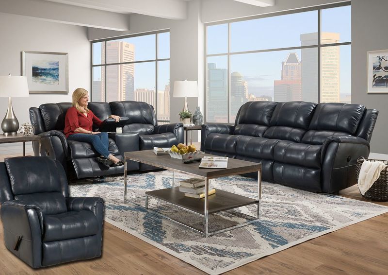 Picture of Mercury Leather Reclining Sofa Set - Navy Blue