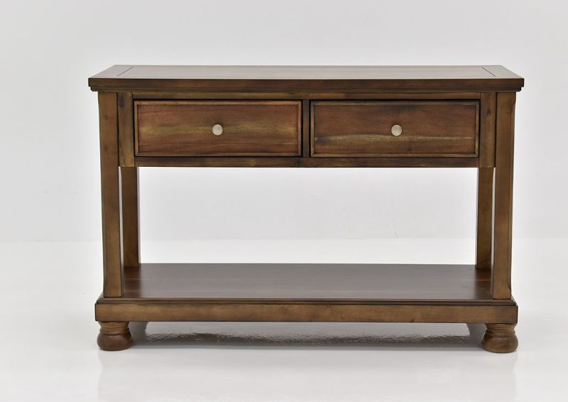 Chestnut Brown Flynnter Sofa Table by Ashley Furniture Facing Front | Home Furniture Plus Mattress