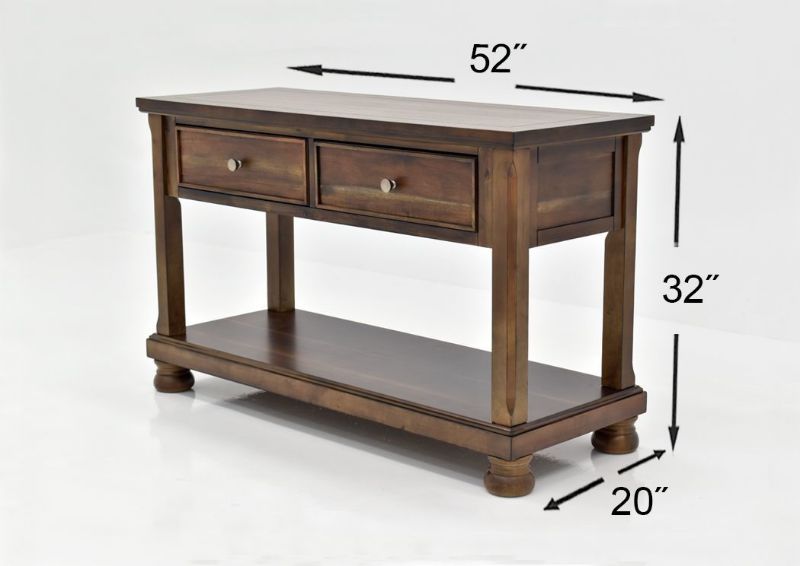 Chestnut Brown Flynnter Sofa Table by Ashley Furniture Showing the Dimensions | Home Furniture Plus Mattress