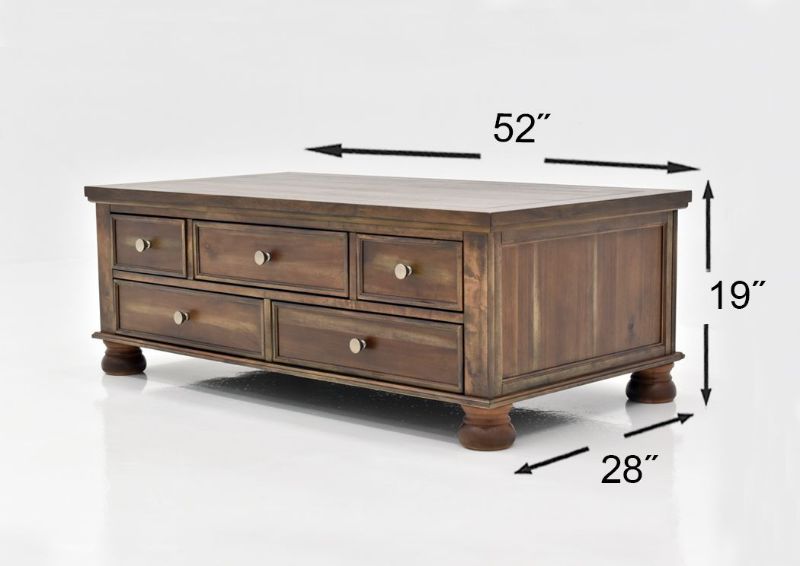 Chestnut Brown Flynnter Coffee Table by Ashley Furniture Showing the Dimensions | Home Furniture Plus Mattress