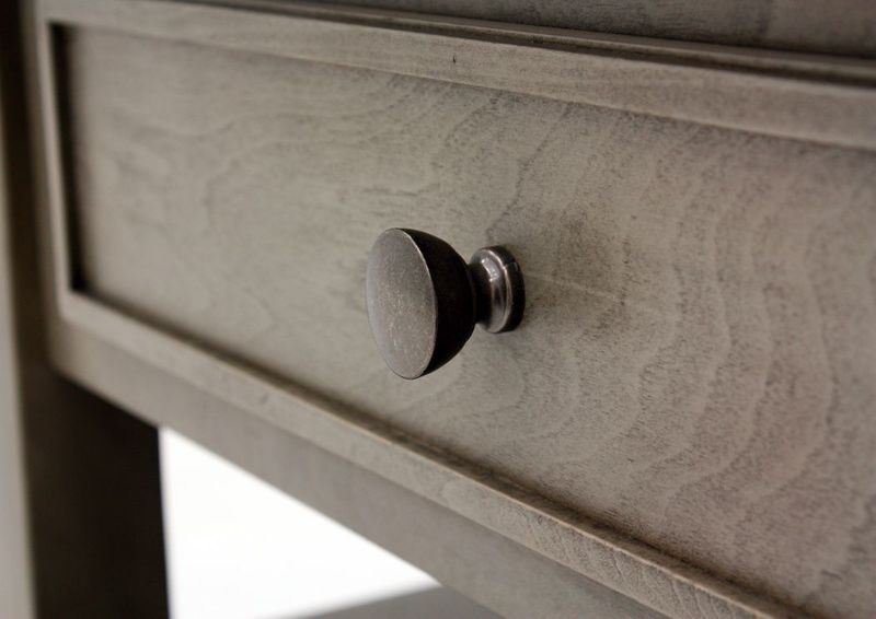 Burnished Gray Lettner Lift-Top Coffee Table by Ashley Furniture Showing the Faux Drawer Knob Detail | Home Furniture Plus Mattress