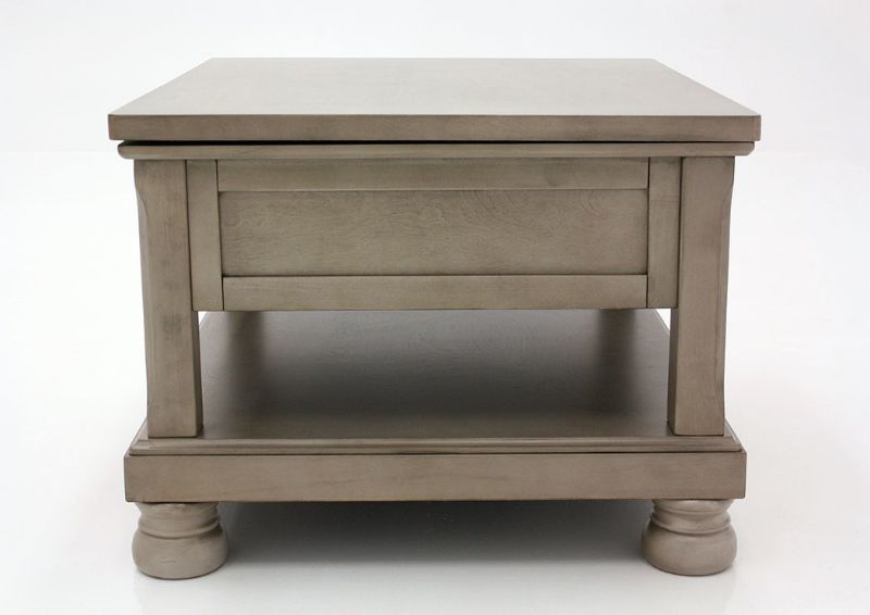 Burnished Gray Lettner Lift-Top Coffee Table by Ashley Furniture Showing the Side View | Home Furniture Plus Mattress