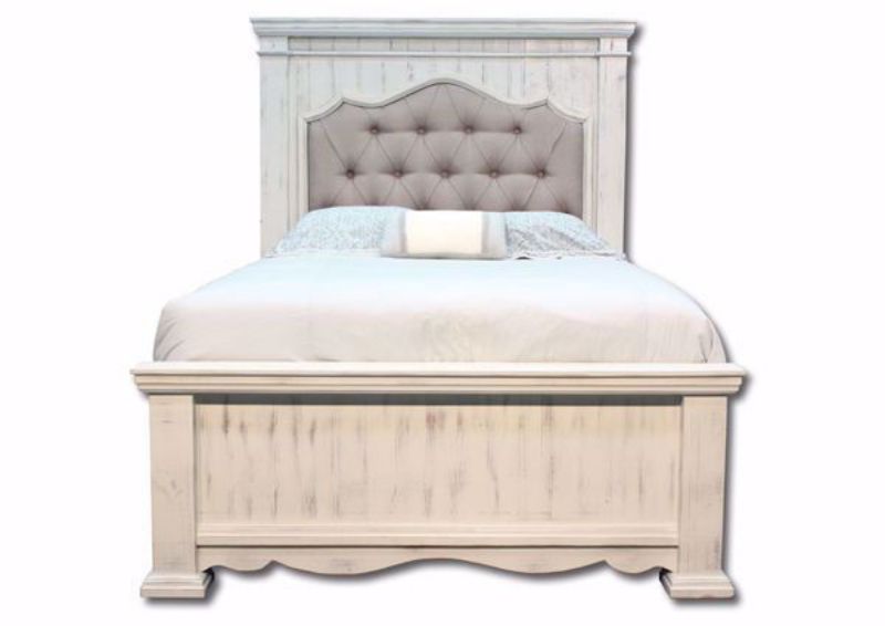 Vintage White Jasper King Bed With an Upholstered Headboard Facing Front | Home Furniture Plus Mattress