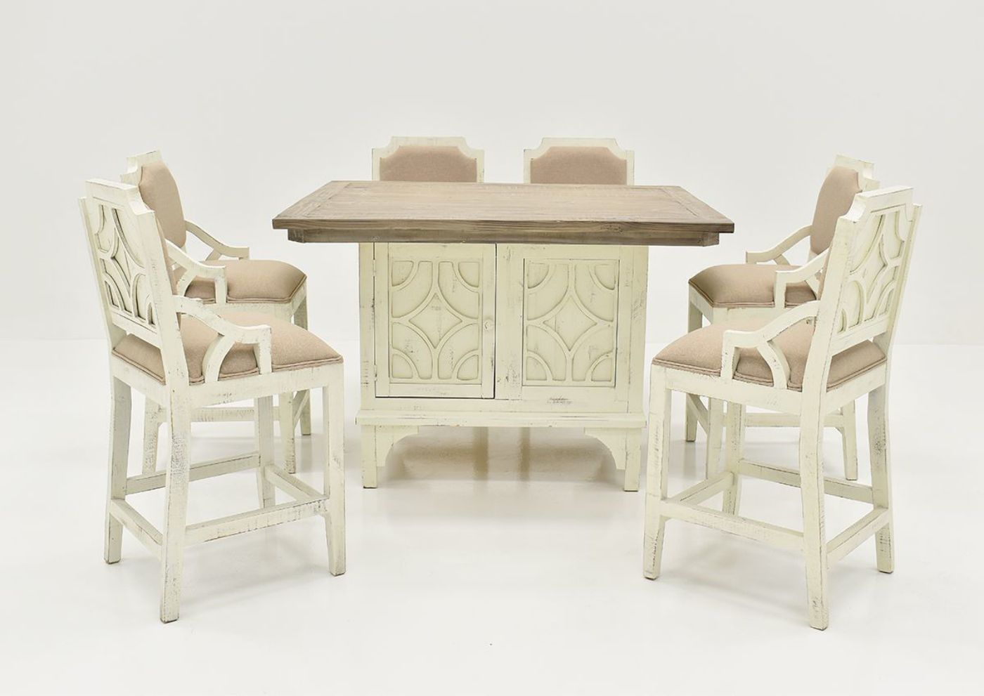 Antique White Westgate 7 Piece Pub Table Set by Vintage Showing the Front View | Home Furniture Plus Bedding