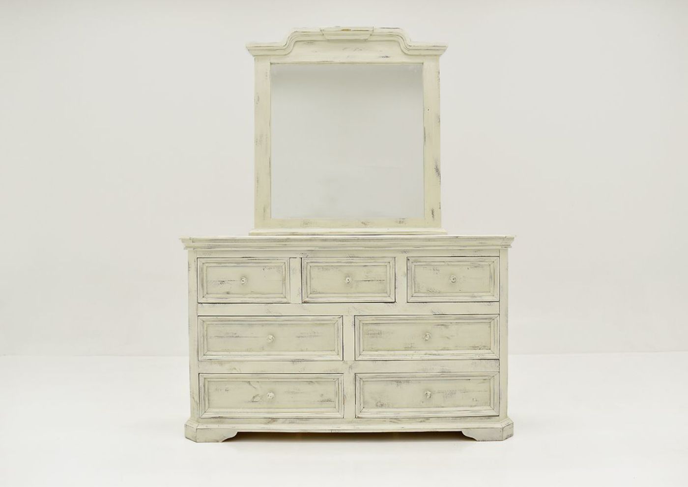White Westgate Dresser with Mirror by Vintage Furniture Showing the Front View | Home Furniture Plus Bedding
