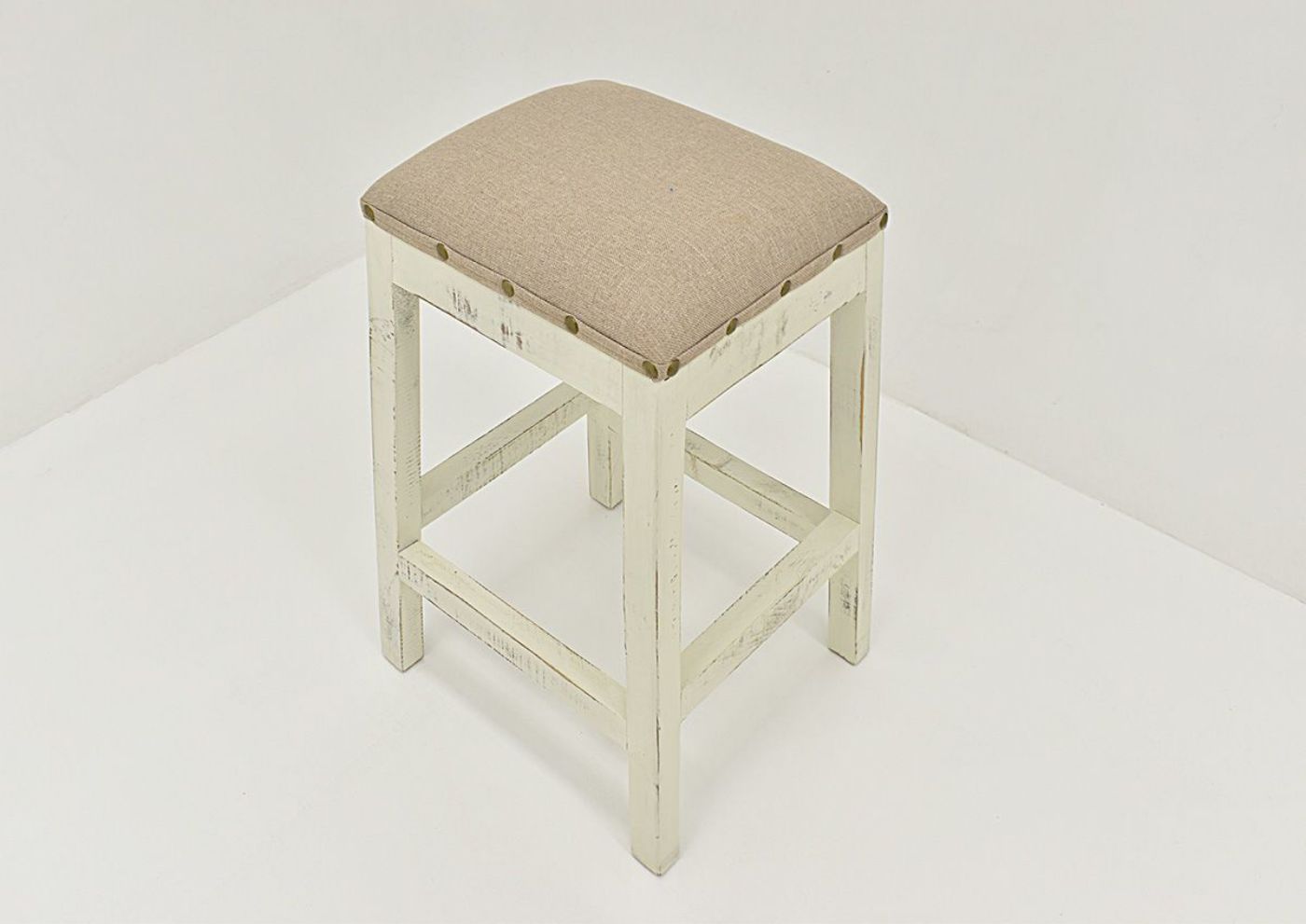 Slightly Angled View of the Westgate Barstool in Rustic White by Vintage Furniture | Home Furniture Plus Bedding