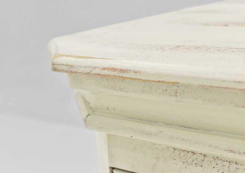 White Westgate Nightstand by Vintage Furniture Showing the Corner Detail | Home Furniture Plus Bedding