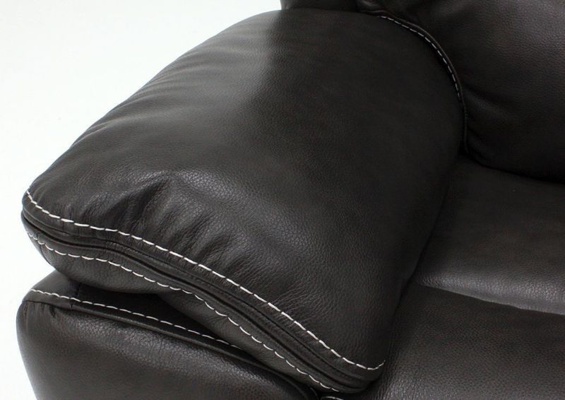 Close Up View of the Padded Armrest on the Dallas POWER Reclining Loveseat with Gray Leather Upholstery | Home Furniture Plus Bedding