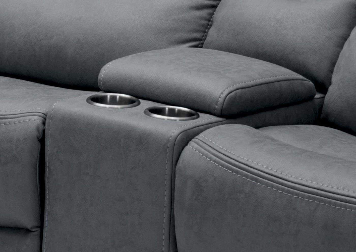 Charcoal Gray Dakota POWER Reclining Loveseat Showing the Console and Cupholders | Home Furniture Plus Bedding