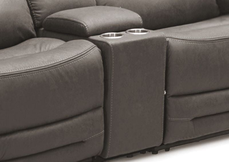 Brown Dakota POWER Reclining Loveseat Showing the Console and Cupholders | Home Furniture Plus Bedding