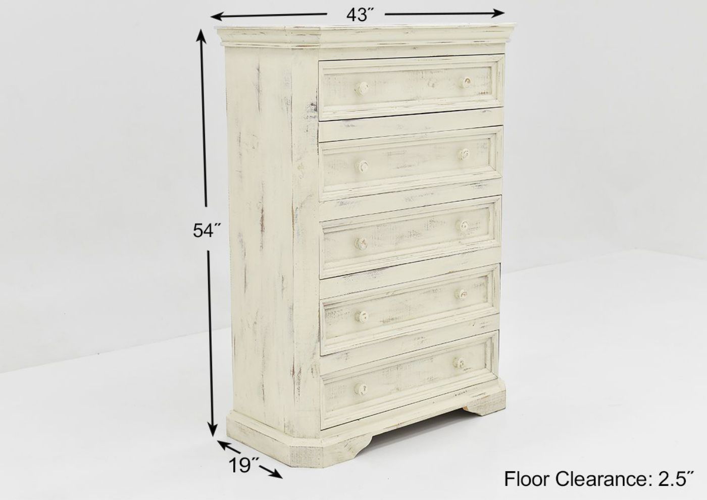 White Westgate Chest of Drawers by Vintage Furniture Showing the Dimensions | Home Furniture Plus Bedding