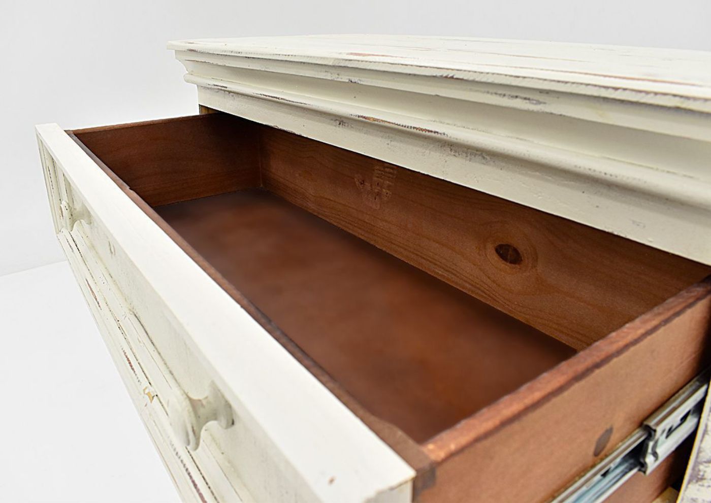 White Westgate Chest of Drawers by Vintage Furniture Showing the Drawer Interior | Home Furniture Plus Bedding