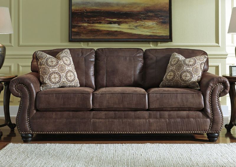 Espresso Brown Breville Sofa by Ashley Furniture with Accent Pillows Showing the Room View Front Facing | Home Furniture + Mattress