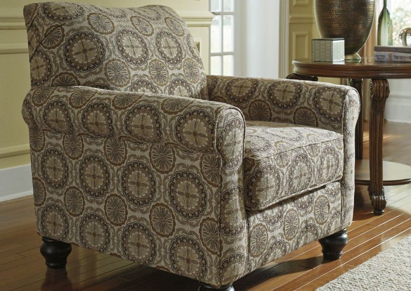 Breville Accent Chair by Ashley Furniture in a Patterned Upholstery of Browns, Beiges and Natural Hues Showing the Room View | Home Furniture Plus Mattress