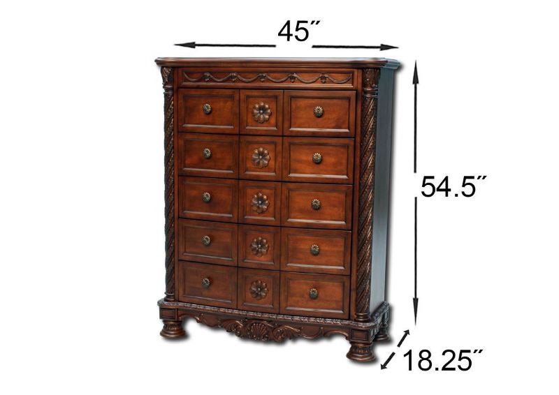 Warm Brown North Shore Chest of Drawers by Ashley Furniture Showing the Dimensions | Home Furniture Plus Bedding
