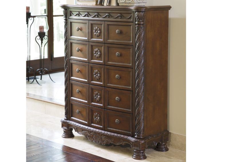 Warm Brown North Shore Chest of Drawers by Ashley Furniture Showing the Room View | Home Furniture Plus Bedding