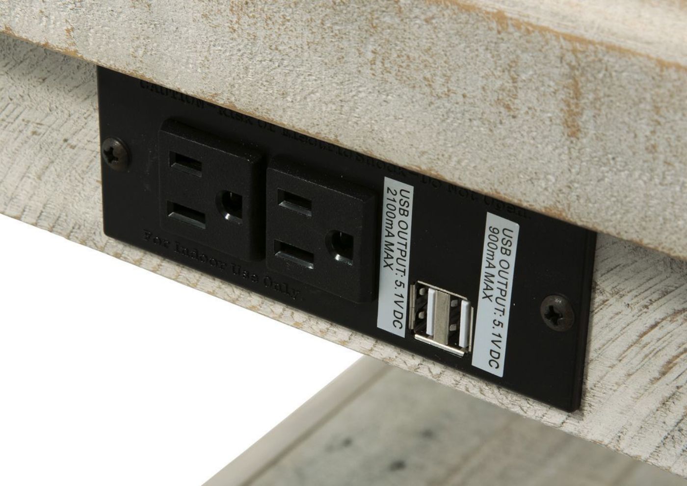 Light Gray Carynhurst End Table by Ashley Furniture Showing the AC and USB Port Detail | Home Furniture Plus Bedding