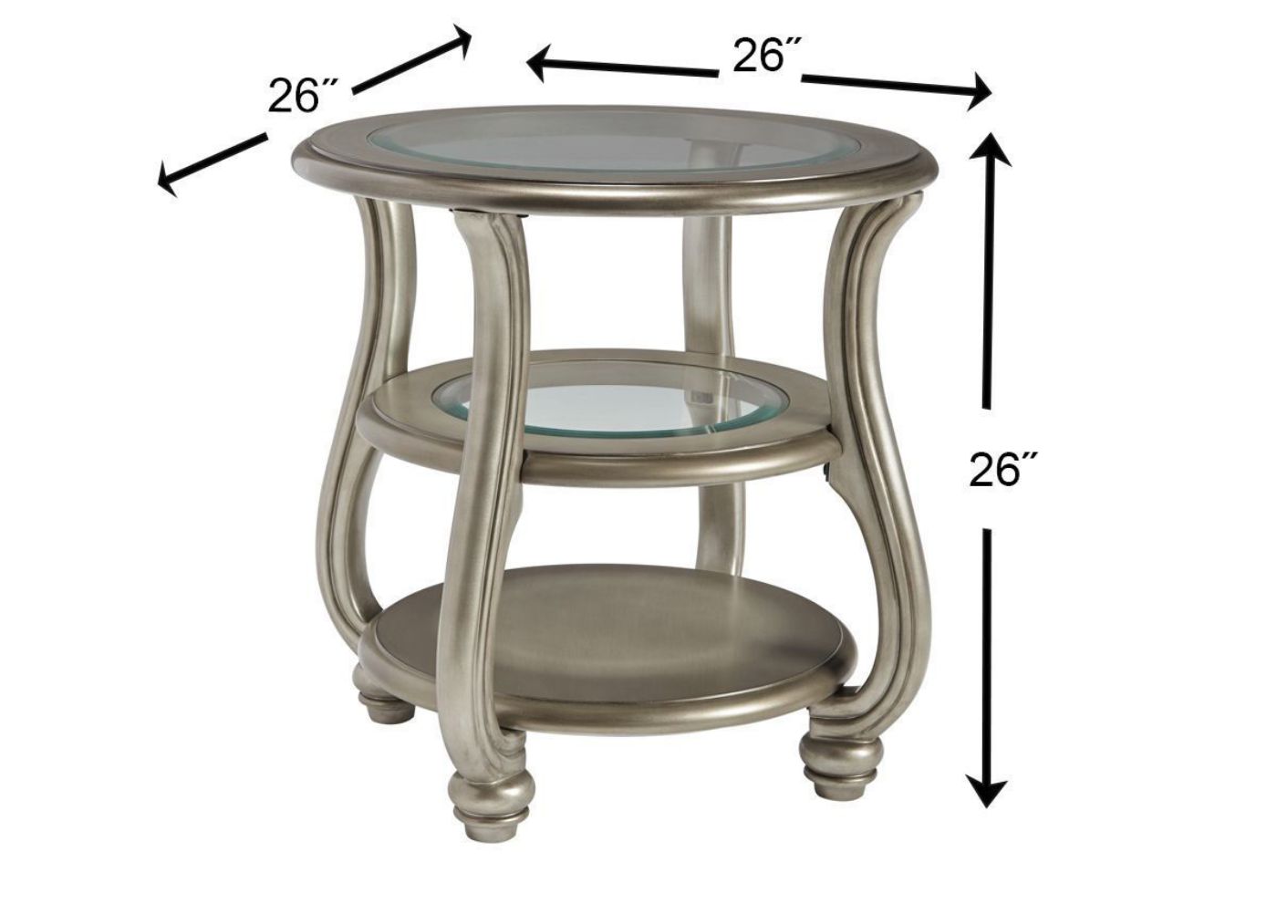 Metallic Silver Coralayne End Table by Ashley Furniture Showing the Dimensions | Home Furniture Plus Mattress