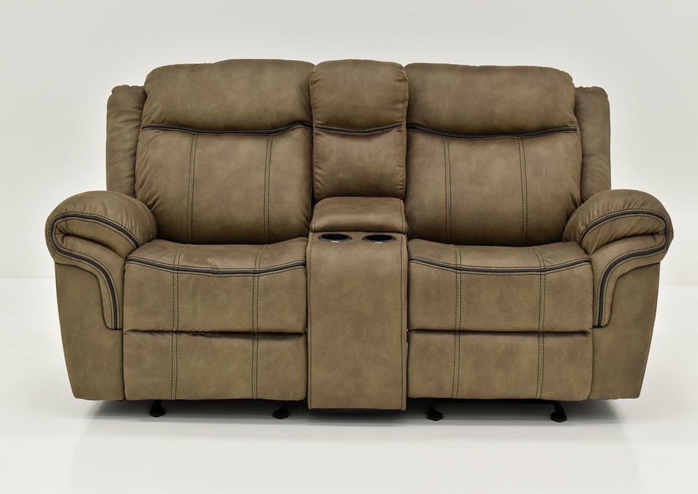 Brown Sorrento Reclining Glider Loveseat By Lane Furniture Showing the Front View | Home Furniture Plus Bedding