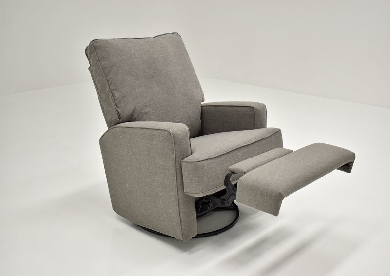 Gray Kersey Swivel Glider Recliner by Best Home Furnishings Showing the Angle View With the Chaise Open, Made in the USA | Home Furniture Plus Bedding